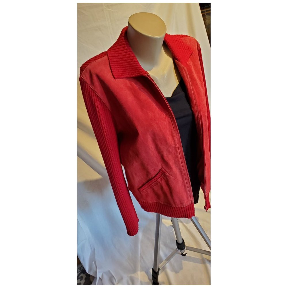 Chico's Red Leather Sweater Jacket - Picture 3 of 6